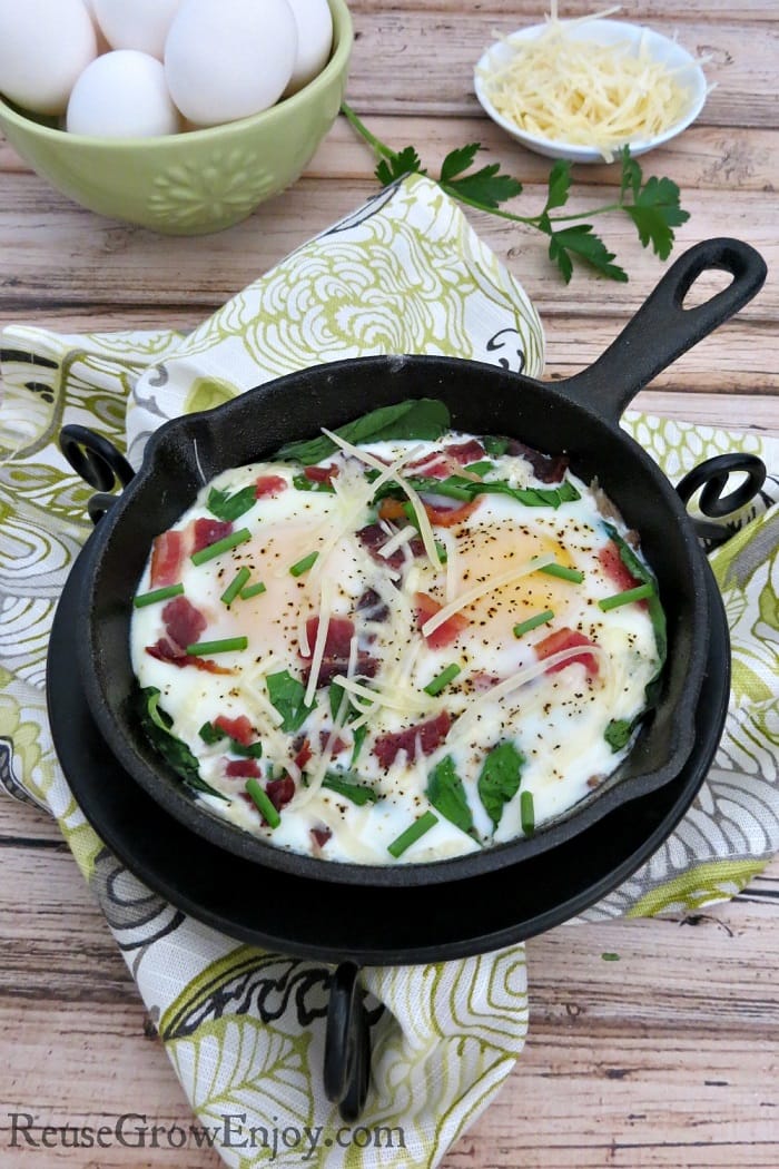Baked Egg Recipe with Fresh Herbs & Bacon
