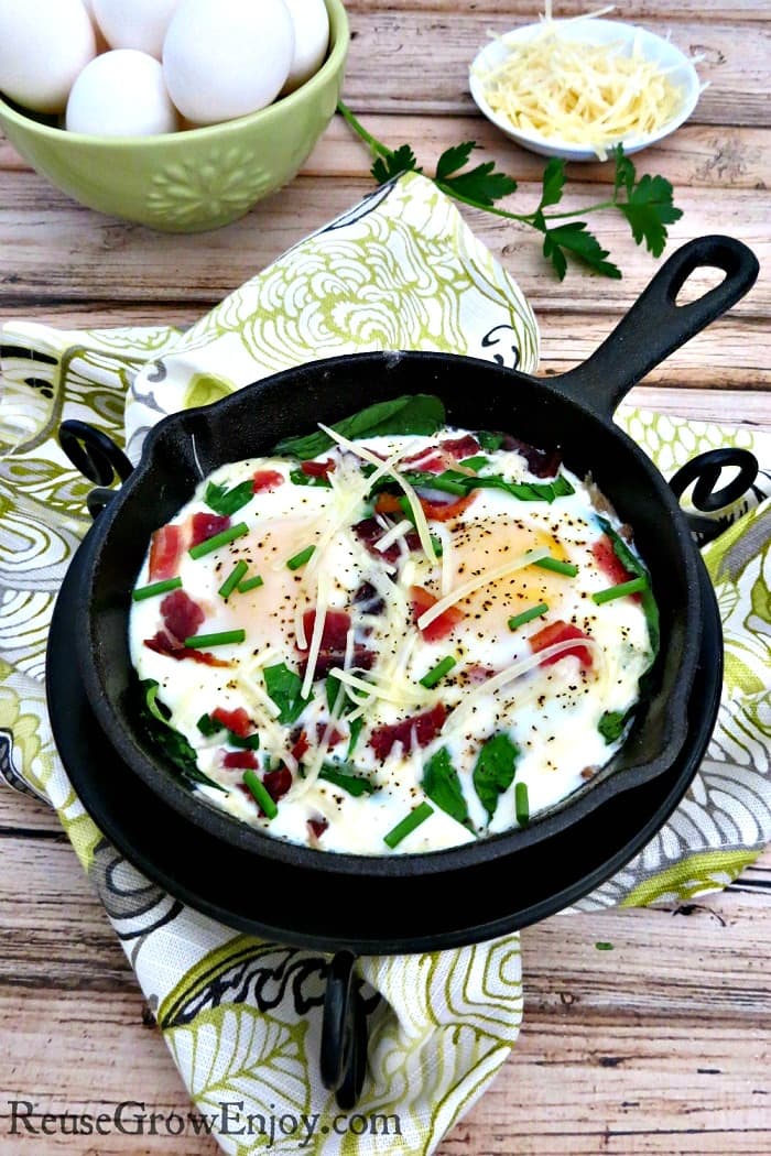 Baked Egg Recipe with Fresh Herbs & Bacon