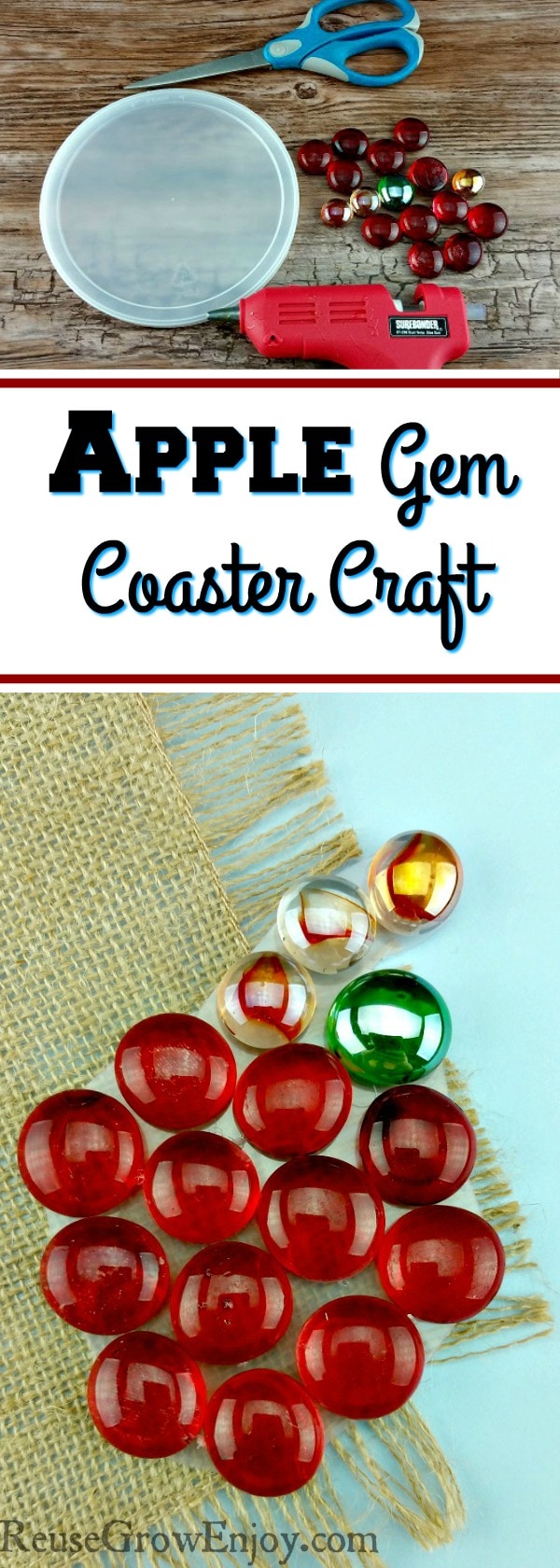 Looking for an easy apple craft you can do with the kids? Check out this easy Apple Gem Coaster Craft!