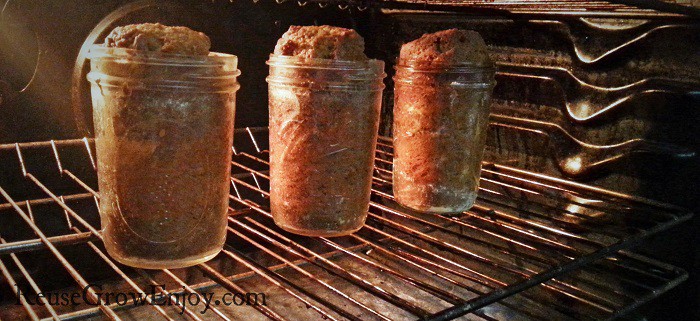 3 jars in the oven on the rack baking bread