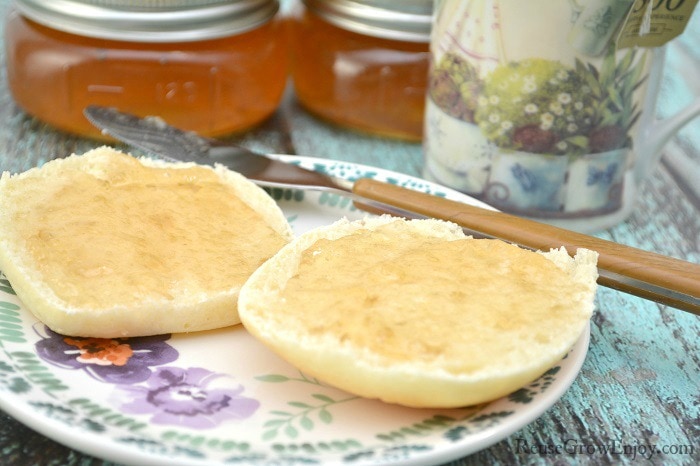 Biscuit with loquat jelly spread on it.