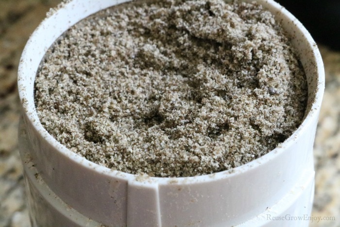 Ground up chia seeds in coffee grinder