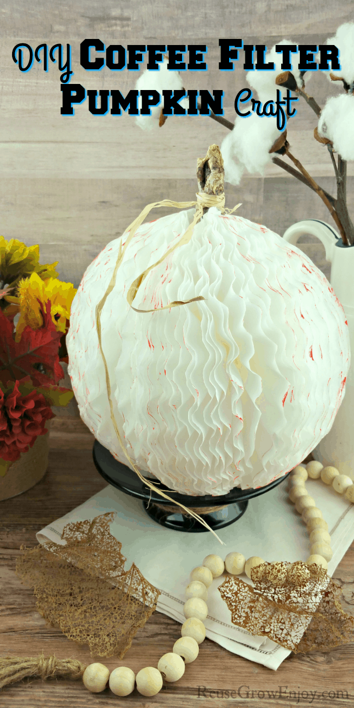 DIY Coffee Filter Pumpkin Craft with text overlay