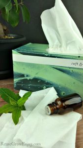 If you have a cold, eucalyptus is known to help open you up for easier breathing. That is when essential oil infused tissues can be handy to have around. Plus they are such an easy DIY to do!