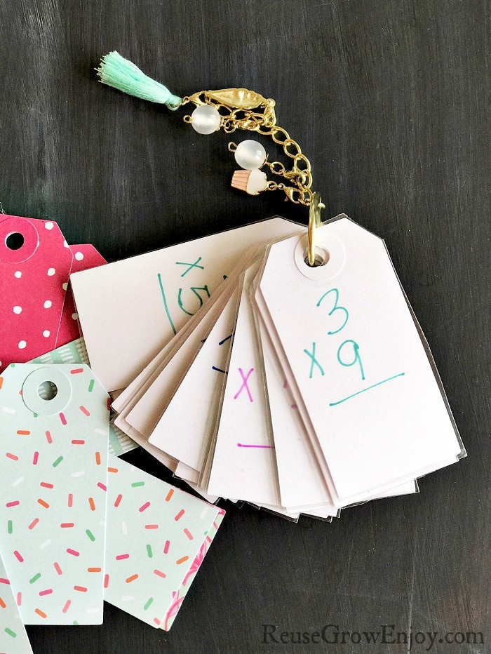 If the kids could use some flash cards, check this out. You can turn hang tags into DIY flash cards! Can be for math, spelling, reading or anything.