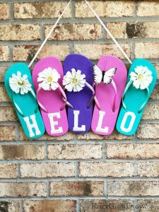 Summer flip flop sign with flowers and a butterfly