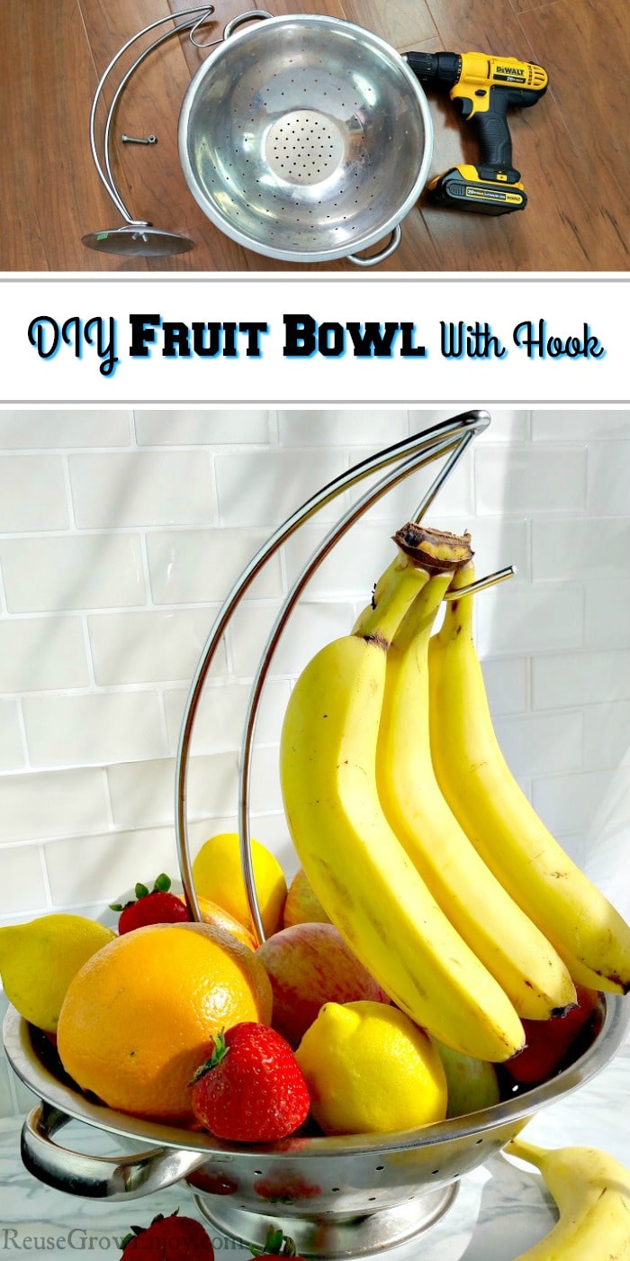 Need a fruit bowl with a banana hook but don't want to spend a lot on one? Check out this DIY fruit bowl display with banana hook. Super easy to make.