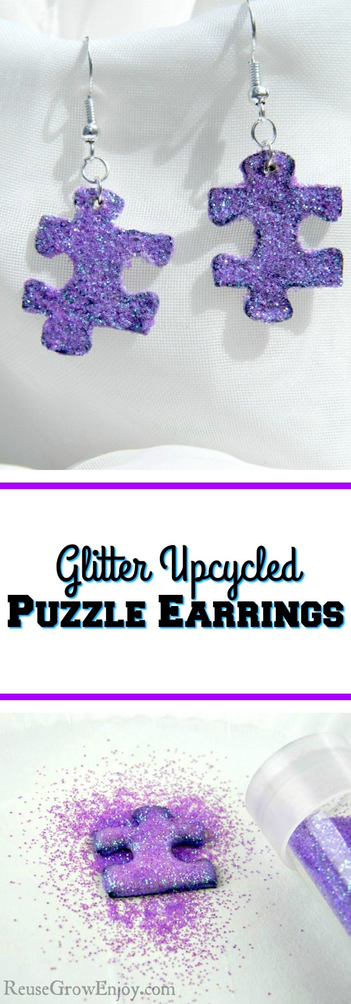 There are lots of different ways you can reuse puzzle pieces. One way that I am going to show you is to make glitter upcycled puzzle piece earrings.