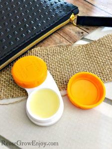 One great way to reuse extra contact cases is for lip balm. You can make this easy DIY lip balm that is orange cream. Works great for gifts!