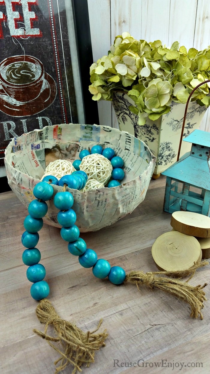 Large Traditional Paper Mache Bowl With Blue Residue