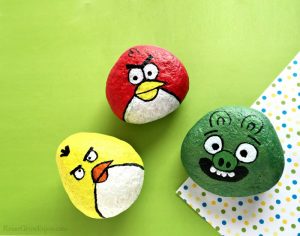 Three angry birds painted rocks