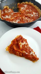 Are you one a Keto diet but missing pizza? Be sure to check out this easy yet tasty Deep Dish Skillet Keto Pizza! This is great for anyone watching carbs.
