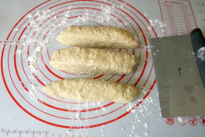 Dough cut into 3 sections