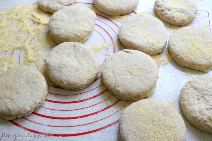 Dough muffins coated in cornmeal