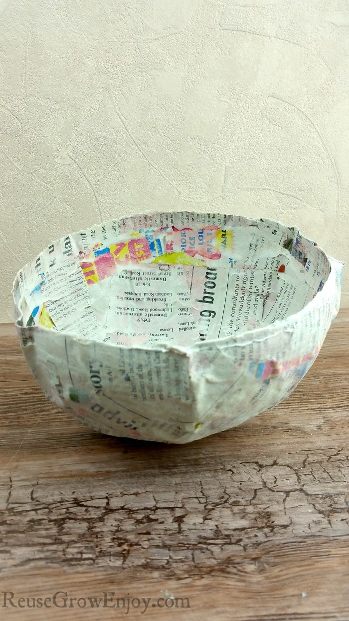 Dried paper mache bowl.