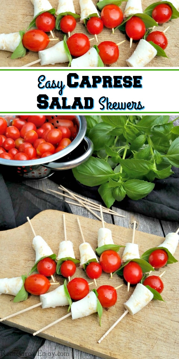 Friends or family on the way over and need a super easy, healthy and tasty appetizer? Whip up these super simple Caprese salad skewers! So delightful!