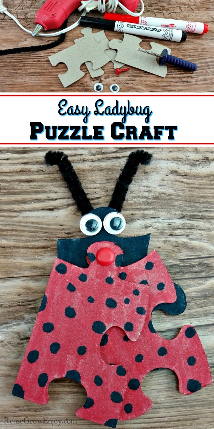 Have some puzzle pieces kicking around and need a craft project for the kids? I am going to show you how to make this cute ladybug puzzle craft!