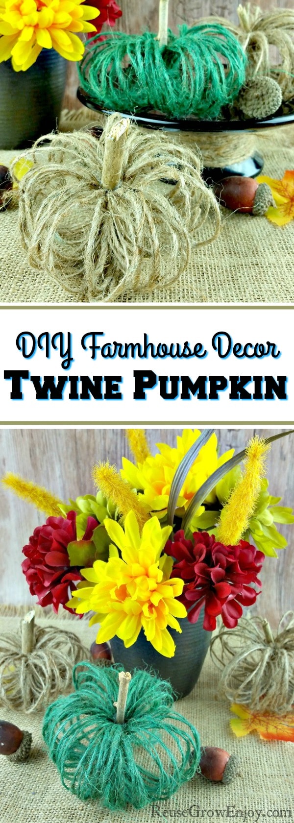 Do you like that rustic country look? Check out this DIY Farmhouse Decor Fall Twine Pumpkin Craft! Great way to get that fall country feel in the home.