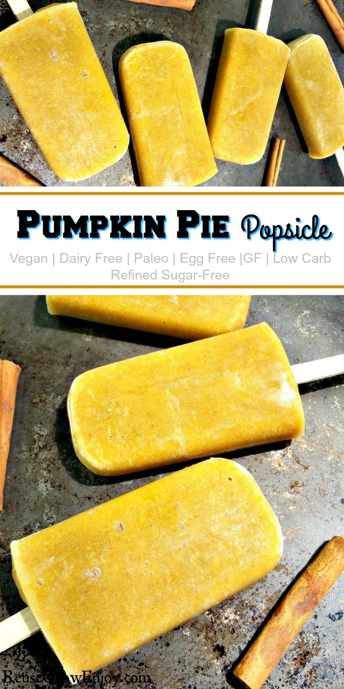 This is the most amazing healthy frozen treat you will ever have! It is a Healthy Pumpkin Pie Popsicle Recipe. It fits with most diets, dairy free, vegan, Paleo, egg free, gluten free, refined sugar-free and even low carb!