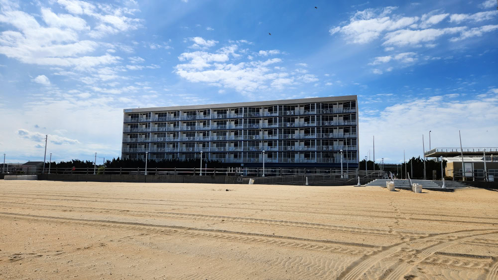 View of hotel from the beach.