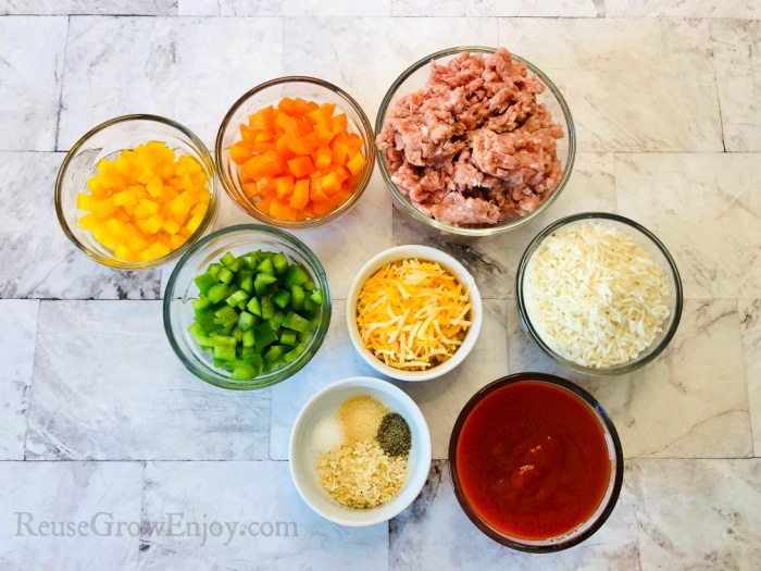 Items needed to make unstuffed peppers