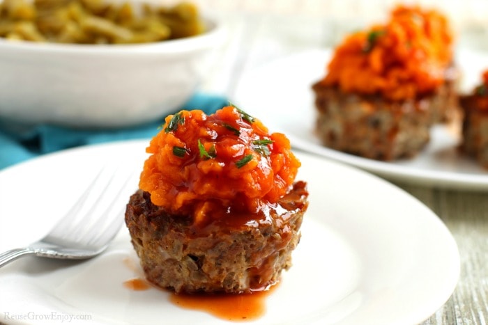 Meatloaf muffin on white plate