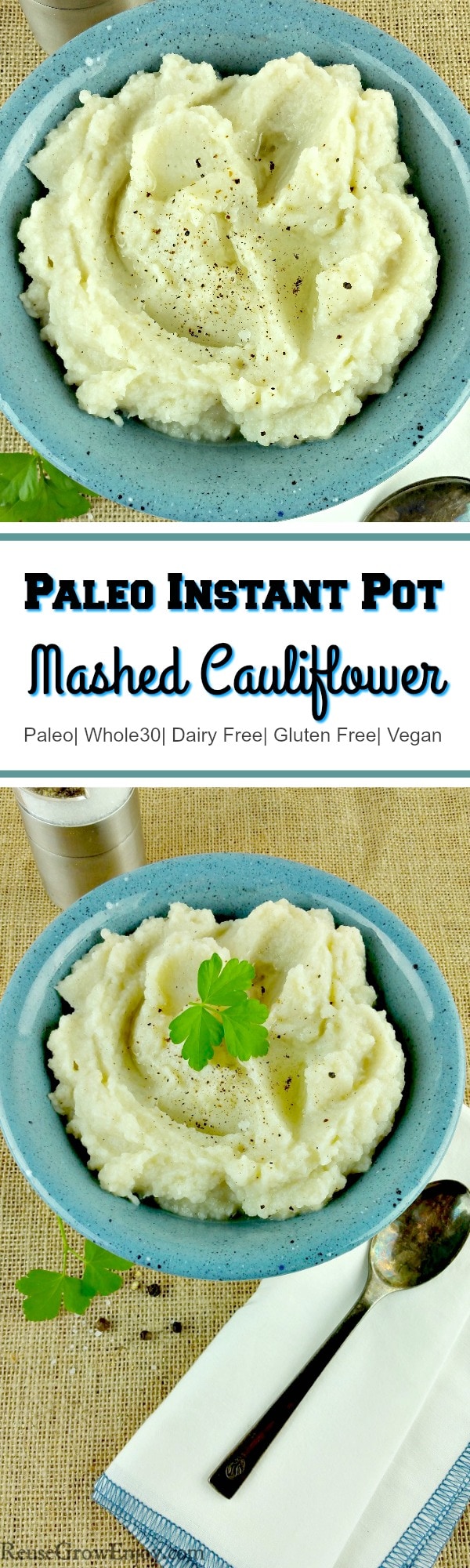 This is a MUST try recipe for anyone eating low carb, low fat or doing the Paleo and Whole 30 diets. It is a recipe for Paleo Instant Pot Mashed Cauliflower!