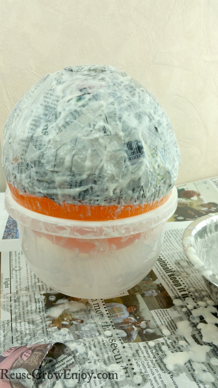 Paper mache bowl starting to dry.