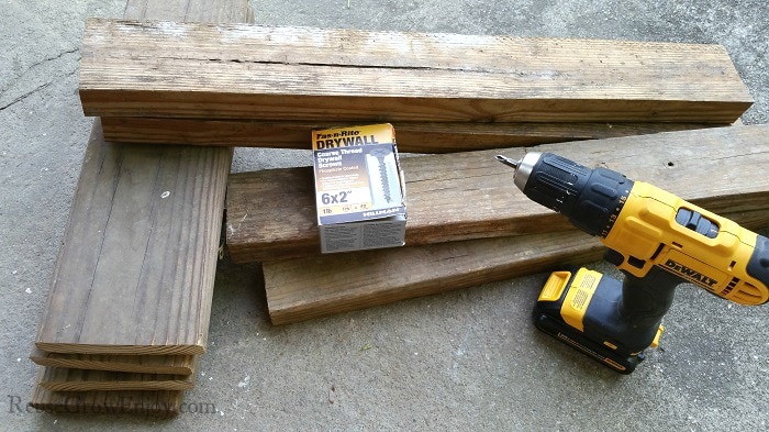 Boards, Screws & Drill needed to make potato tower.