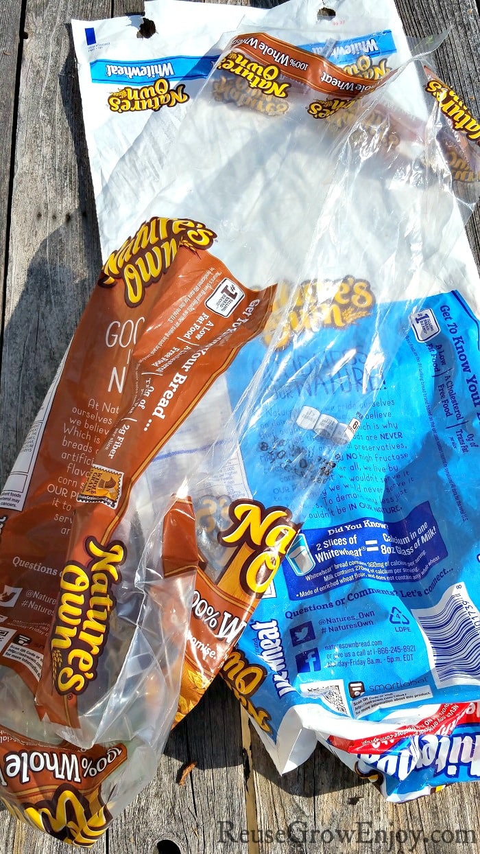 Two empty plastic bread bags