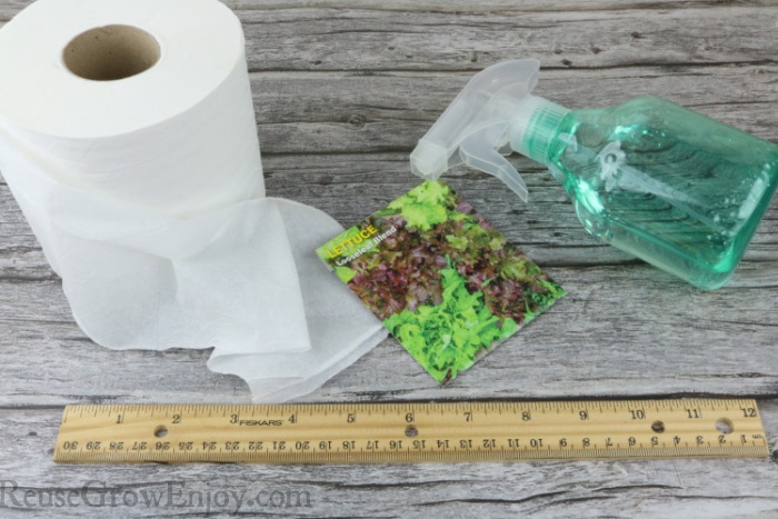 Seed tape supplies water bottle seeds toilet paper ruler
