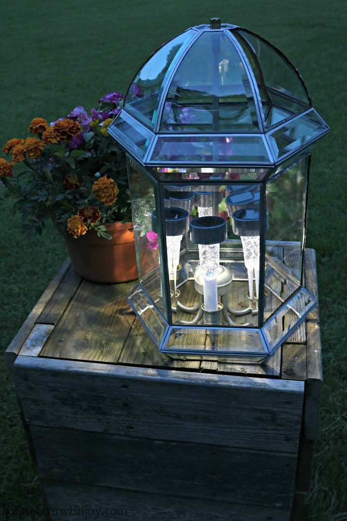 Solar Light Patio Lamp From Upcycled Pendant Light At Night