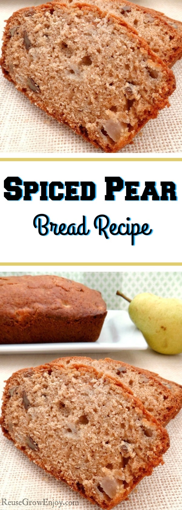 If you like a good bread recipe, I have one for you to try. It is a yummy spiced pear bread recipe. It is great any time of year but I love making it best as a fall recipe!