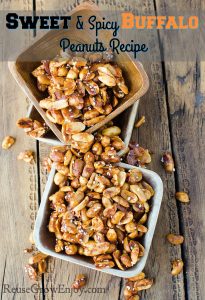 Sweet And Spicy Buffalo Peanuts Recipe. Need a new snack idea? This recipe for Sweet And Spicy Buffalo Peanuts is sure to be a hit! They have just the right touch of sweet and spicy that everyone loves. Would be great for game day or any type of party.