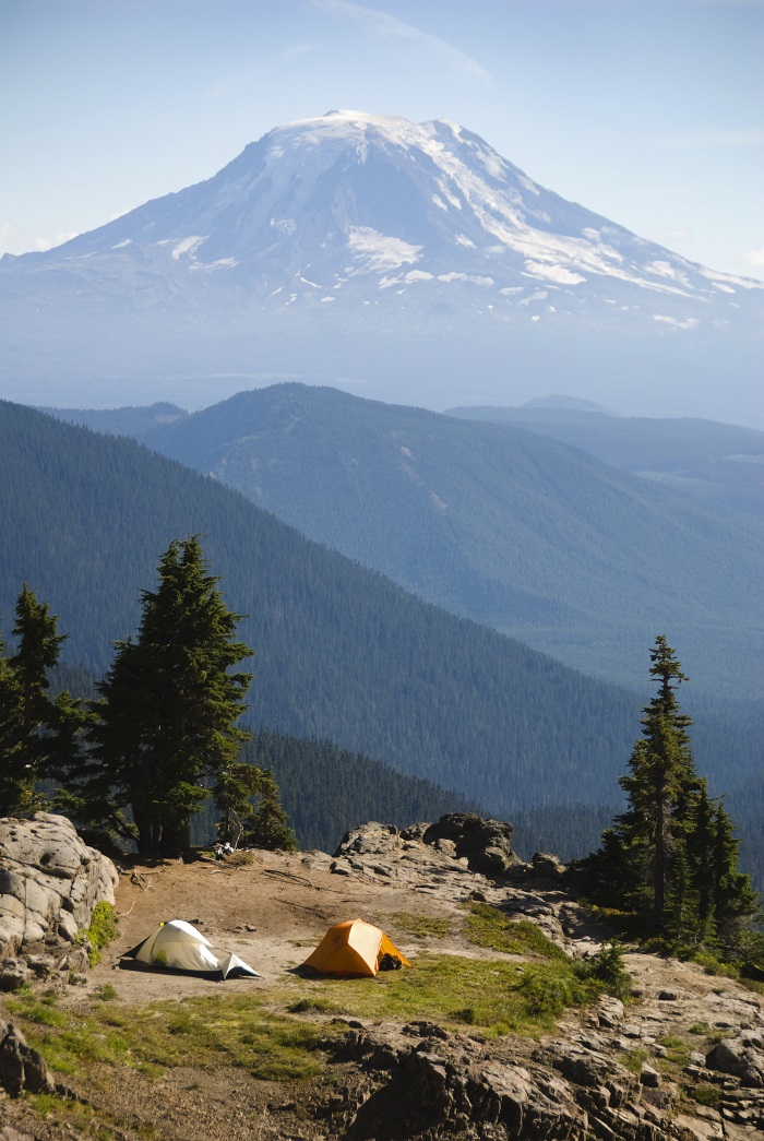 Tents with mountains in background