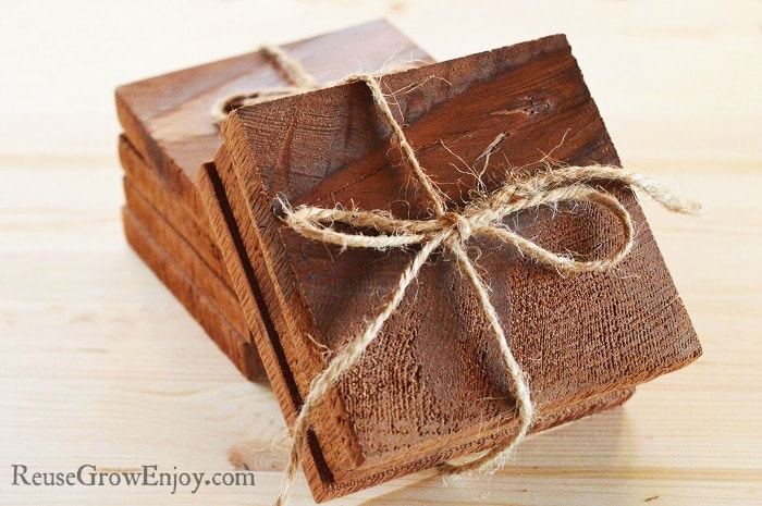 If you will be giving your cedar coasters as a gift, you can bundle them with twine and tie a bow.