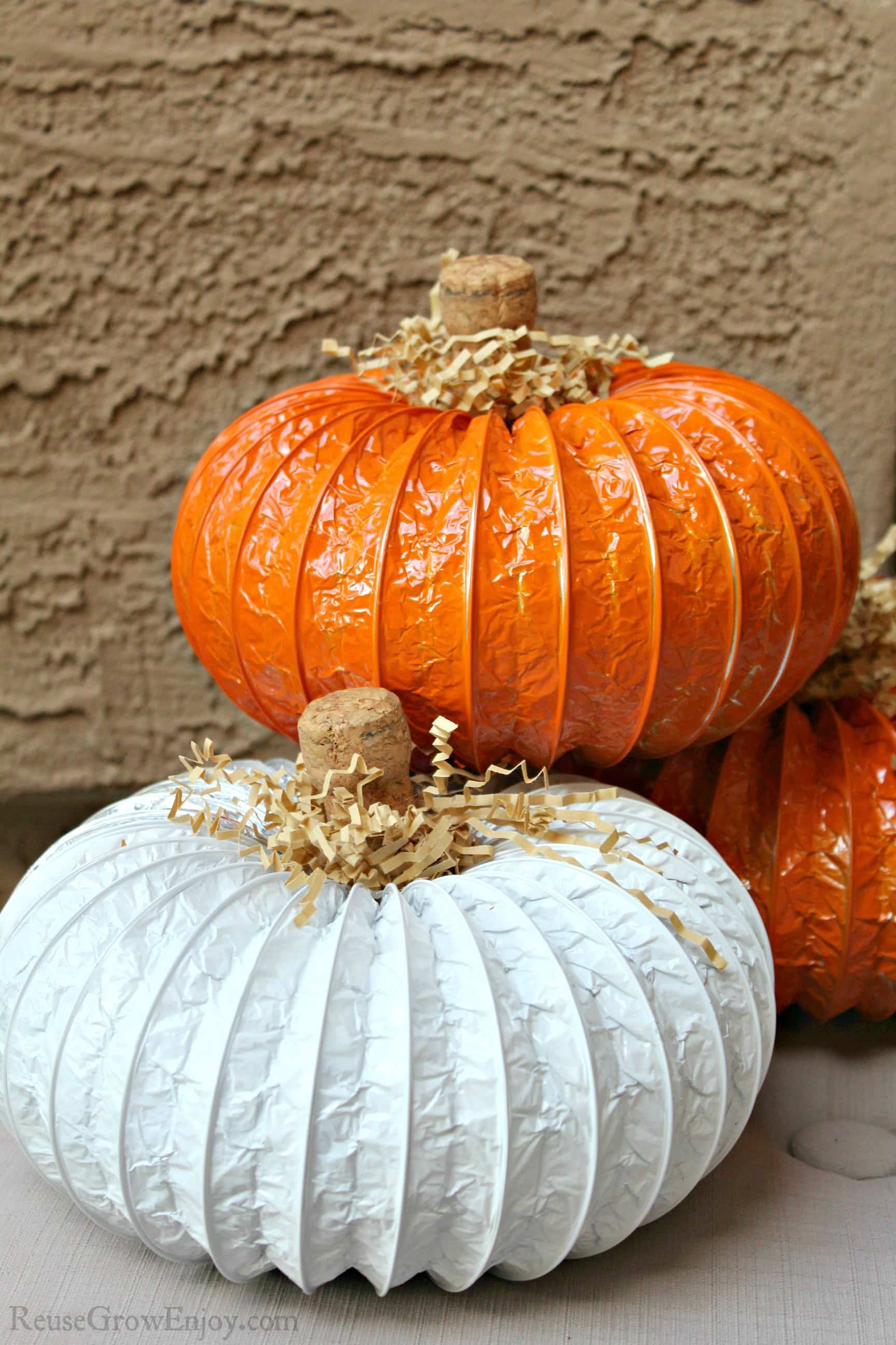 orange and white Dryer Duct Pumpkins stacked