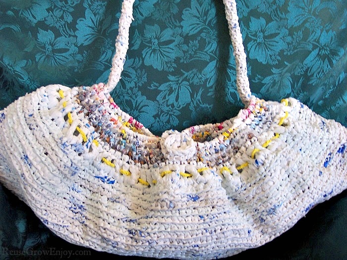 Crochet hand bag made from plastic bags and bread bags