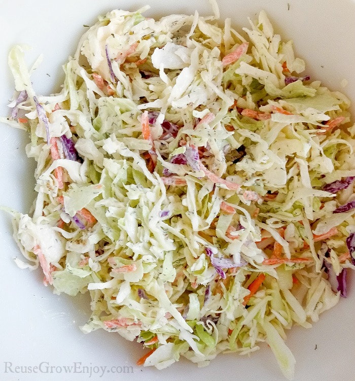Homemade coleslaw mixed up in a bowl